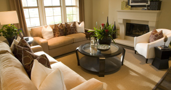 Spacious living room with a fireplace.