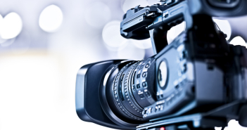 Professional HD video camera in studio