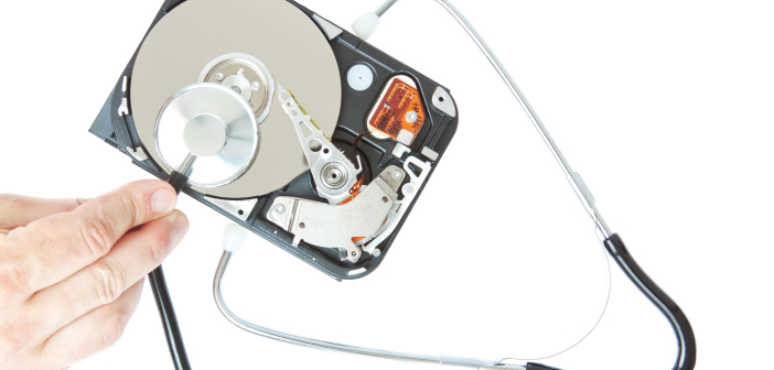 Diagnosis of a stethoscope hard drive. On a white background.