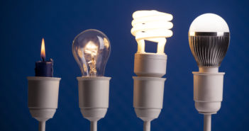 Progress of lighting with candle, tungsten, fluorescent and LED