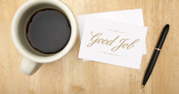 Good Job Note Card, Pen And Coffee