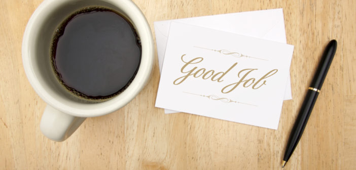 3 Benefits of Recognizing Your Employees Good Job Note Card, Pen And Coffee